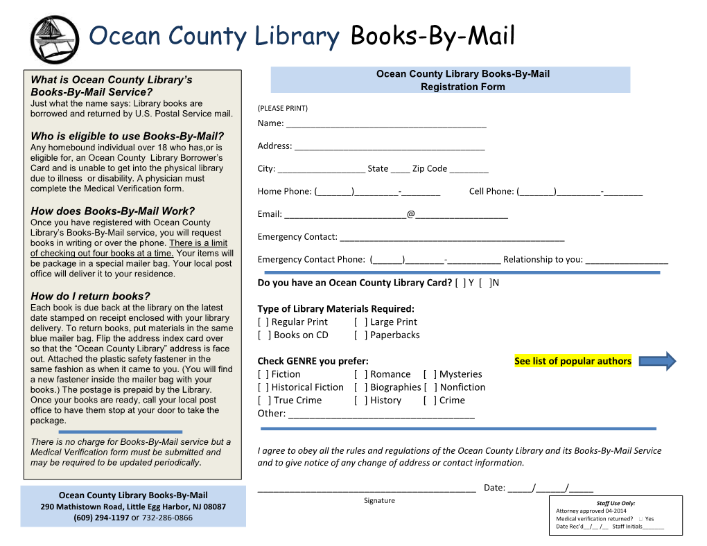 Books-By-Mail Application Form