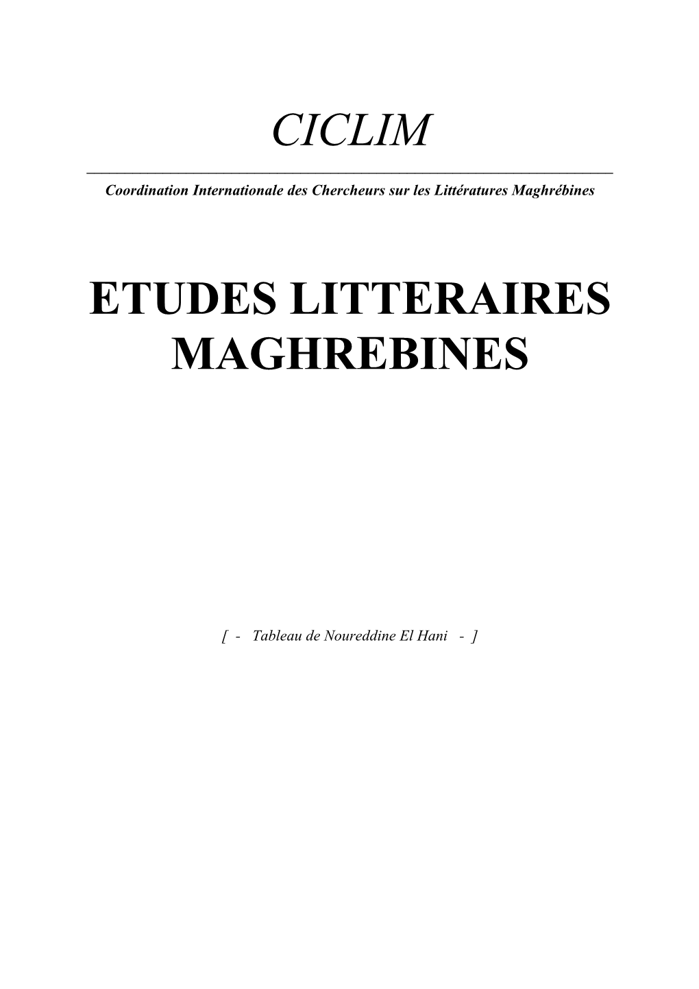 Ciclim Etudes Litteraires Maghrebines