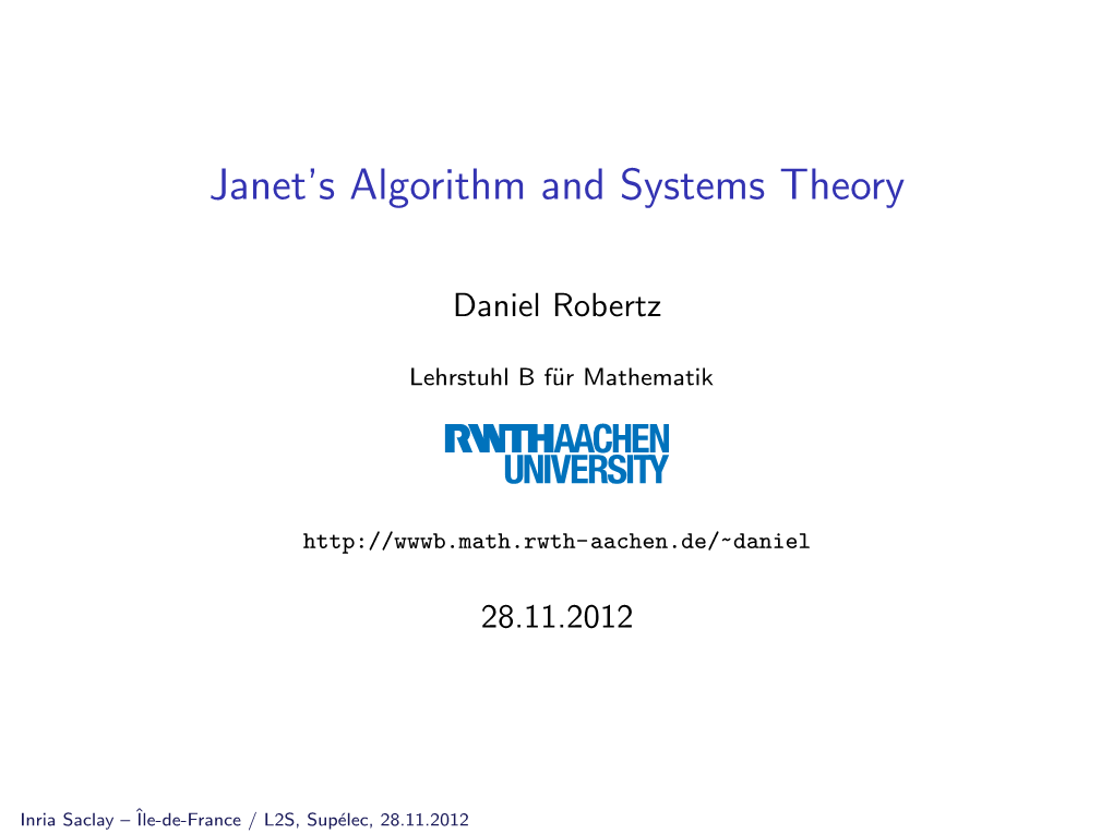 Janet's Algorithm and Systems Theory
