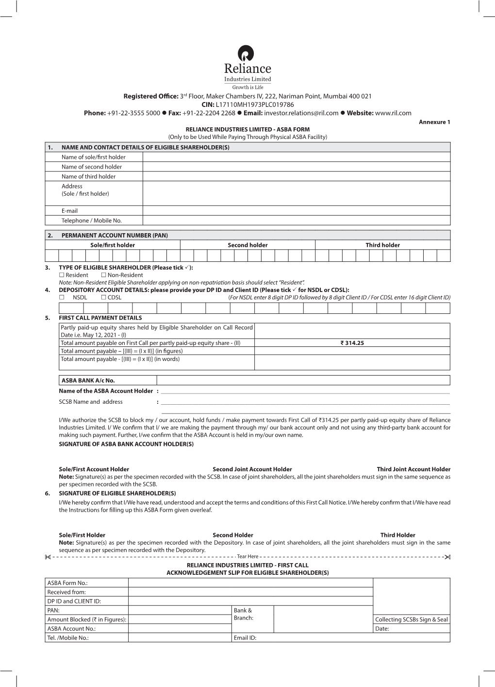 ASBA FORM (Only to Be Used While Paying Through Physical ASBA Facility) 1