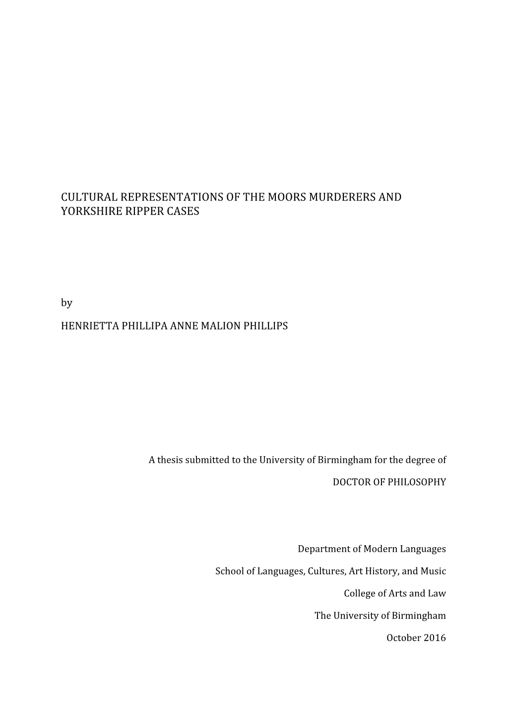 Cultural Representations of the Moors Murderers and Yorkshire Ripper Cases