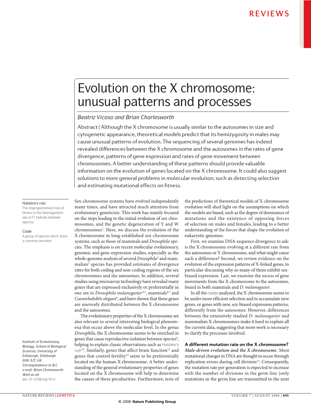 Evolution on the X Chromosome: Unusual Patterns and Processes