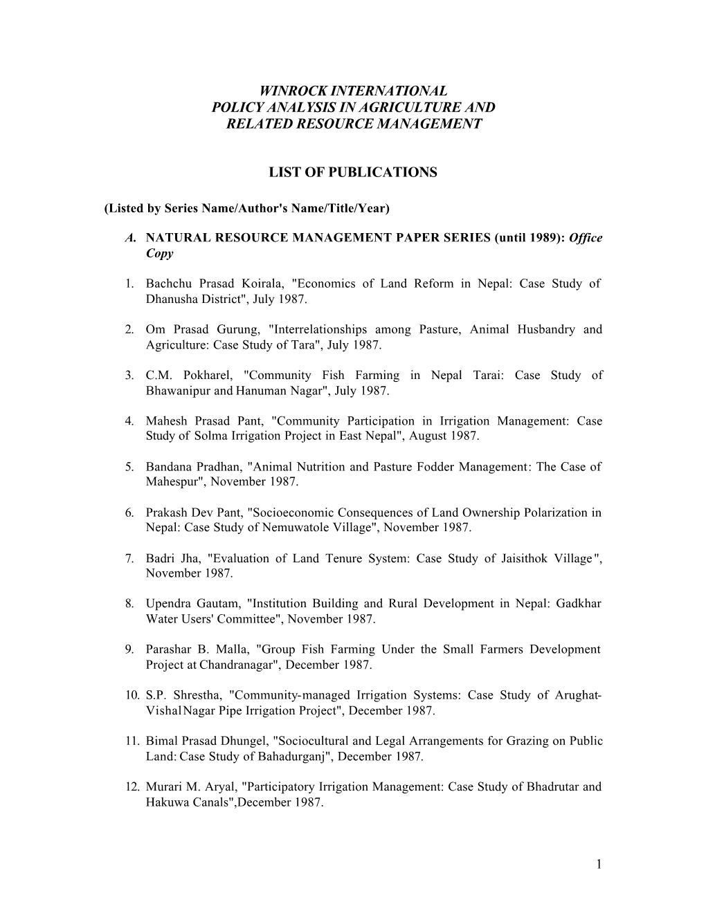 List of Publications WIN 1 Nov, 06