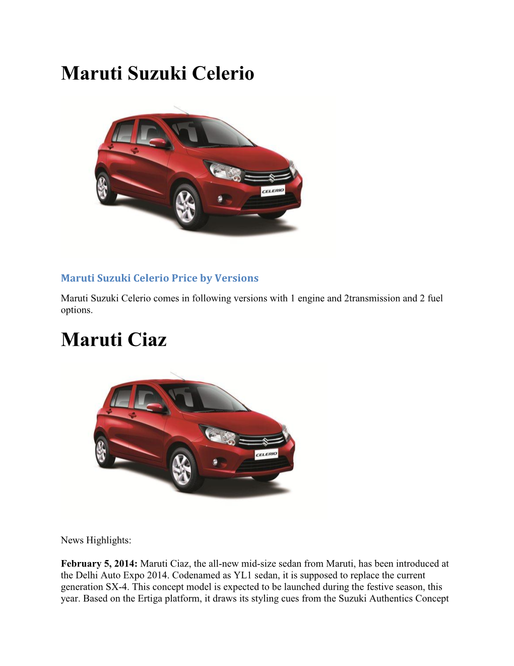 Maruti Suzuki Celerio Maruti Ciaz