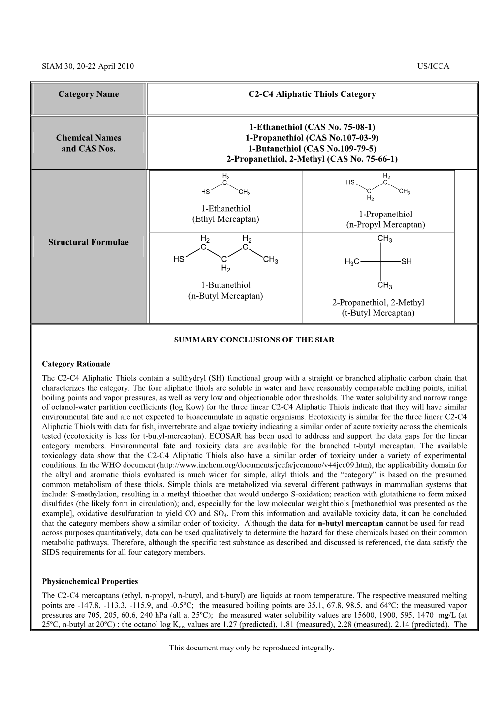 Category Name C2-C4 Aliphatic Thiols Category Chemical Names