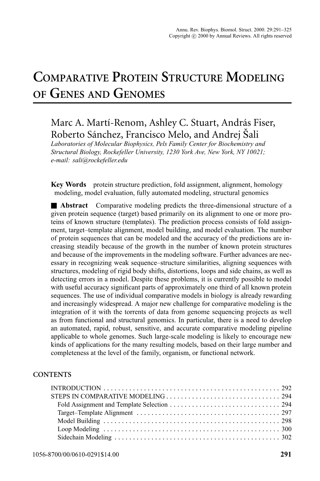 Comparative Protein Structure Modeling of Genes and Genomes