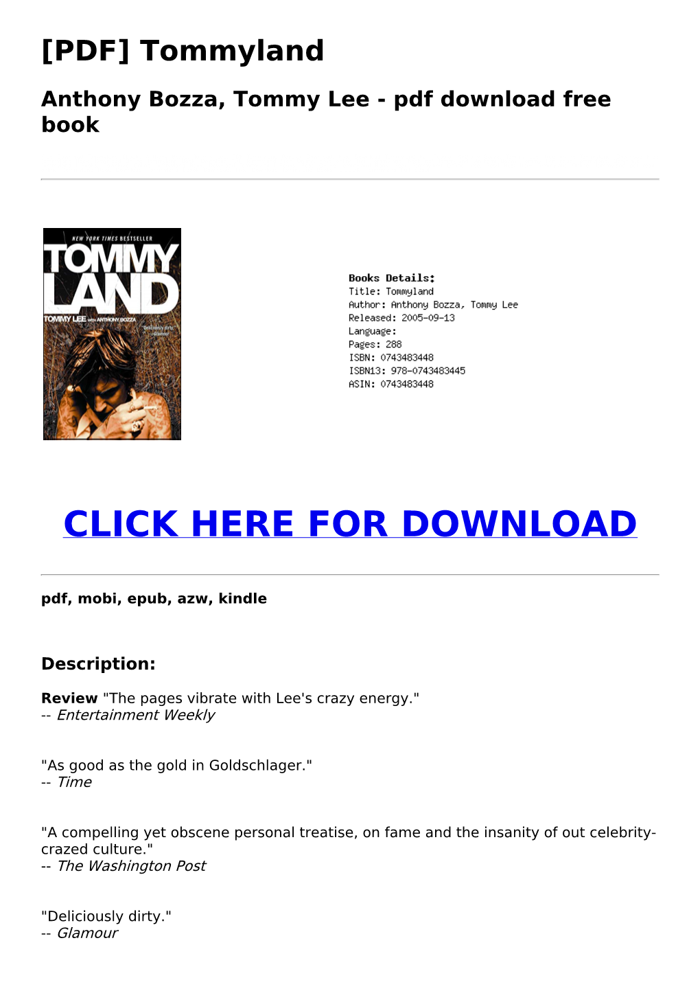 (PDF) Tommyland Anthony Bozza, Tommy