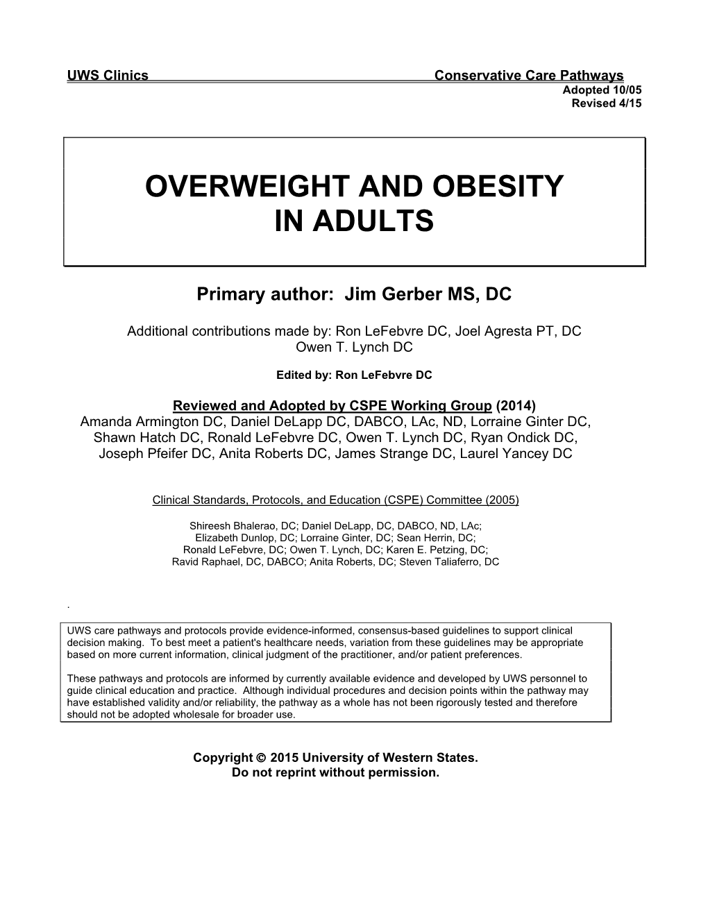 Overweight and Obesity in Adults