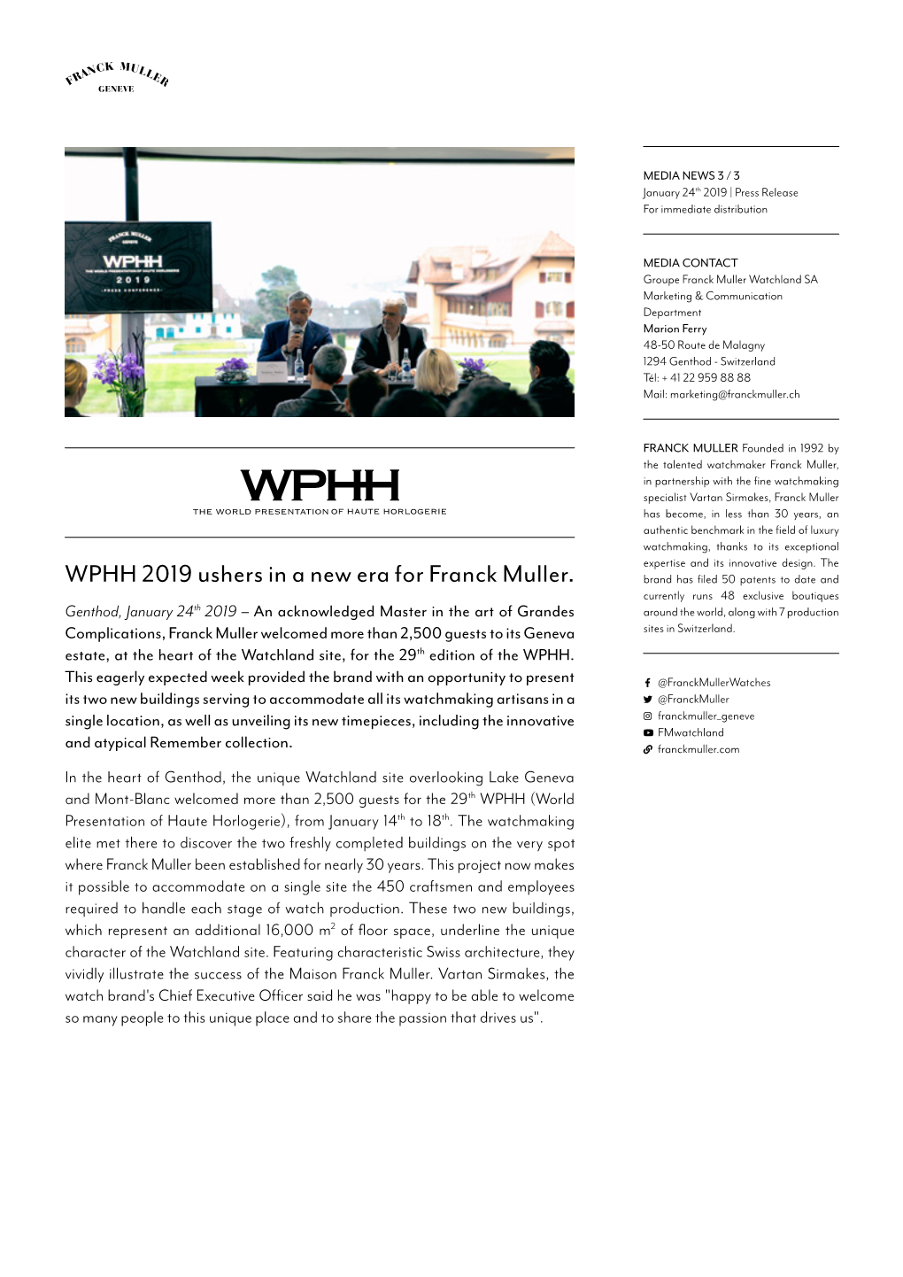 WPHH 2019 Ushers in a New Era for Franck Muller
