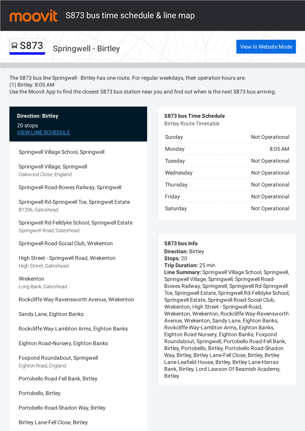 S873 Bus Time Schedule & Line Route