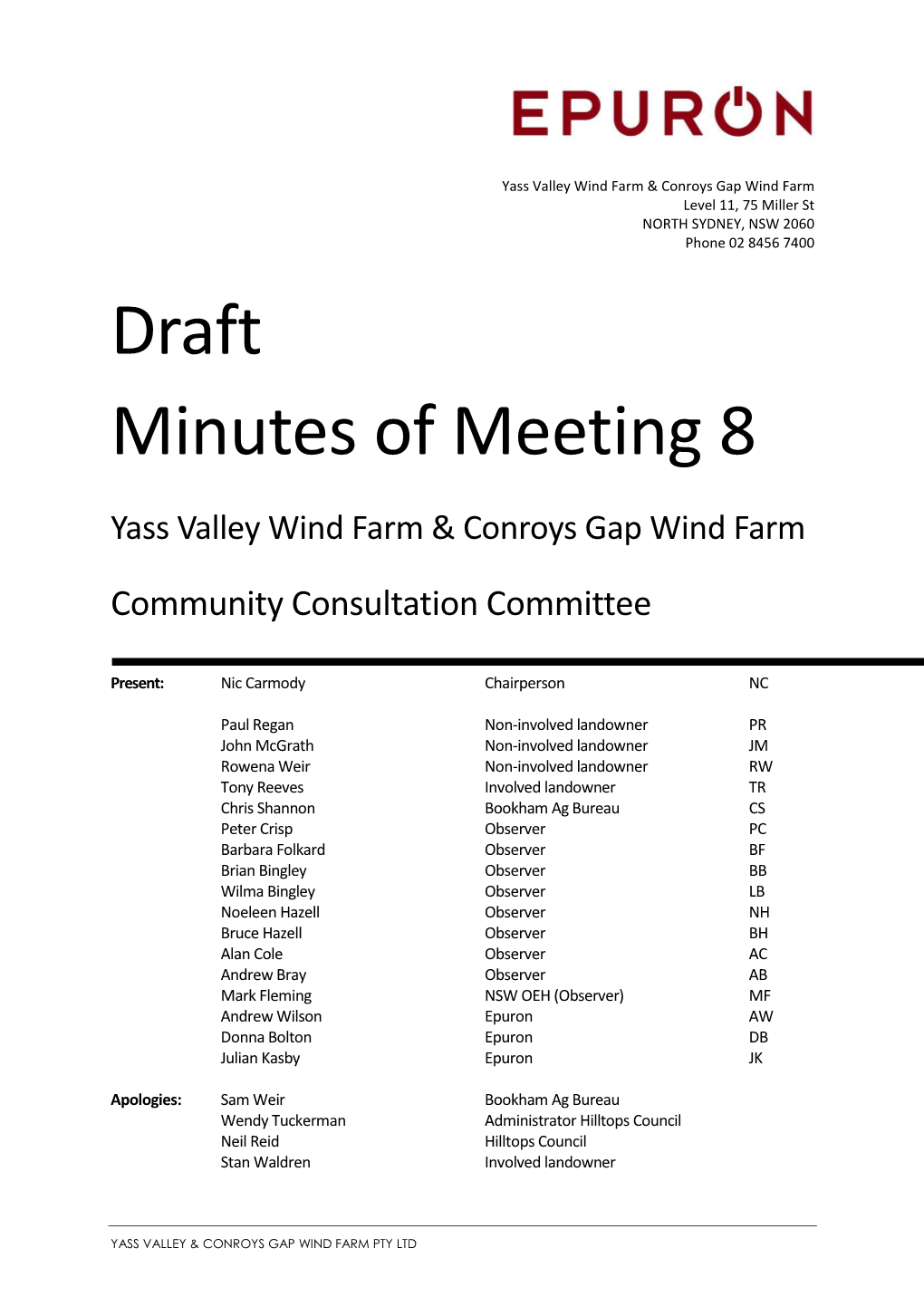 Draft Minutes of Meeting 8