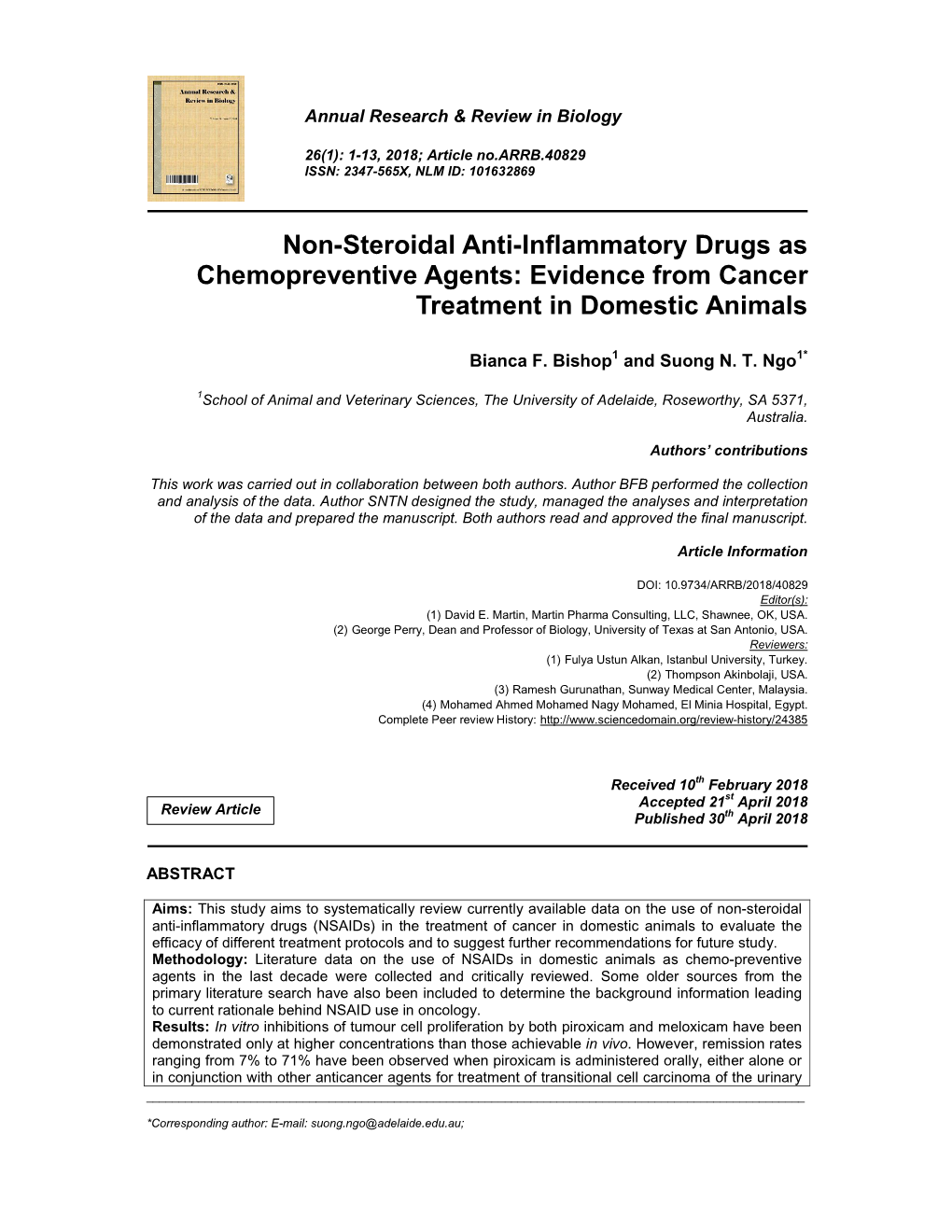 Non-Steroidal Anti-Inflammatory Drugs As Chemopreventive Agents: Evidence from Cancer Treatment in Domestic Animals