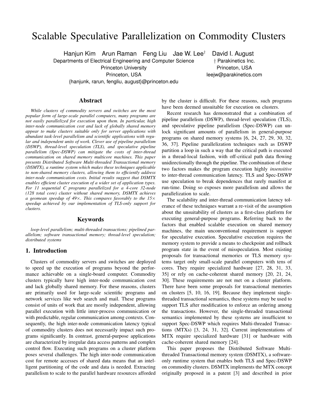 Scalable Speculative Parallelization on Commodity Clusters