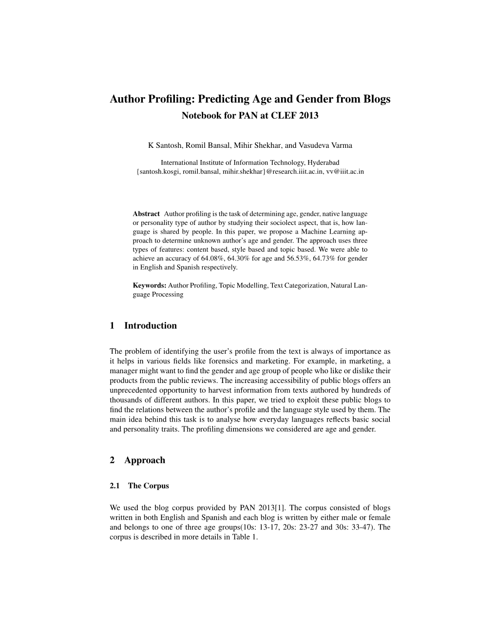 Author Profiling: Predicting Age and Gender from Blogs
