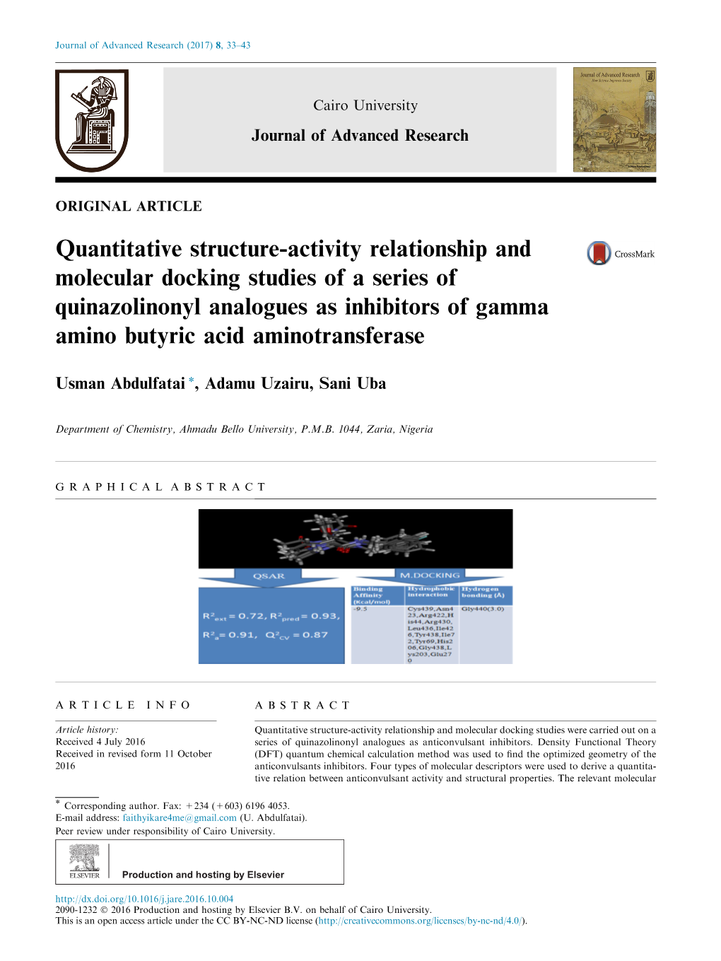 Quantitative Structure-Activity Relationship and Molecular Docking