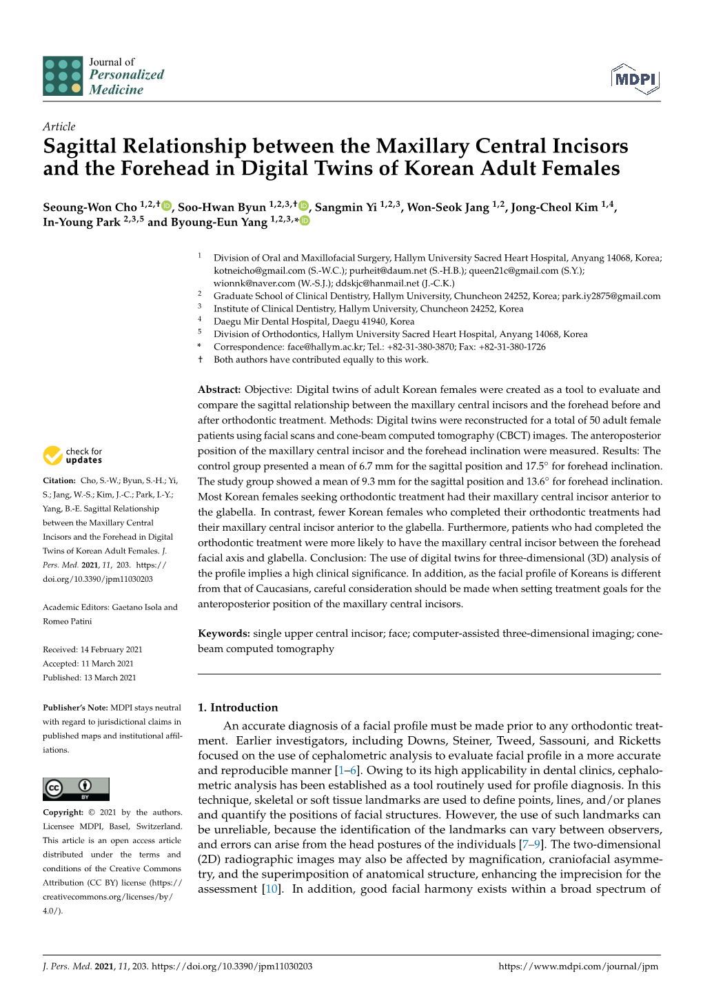Sagittal Relationship Between the Maxillary Central Incisors and the Forehead in Digital Twins of Korean Adult Females