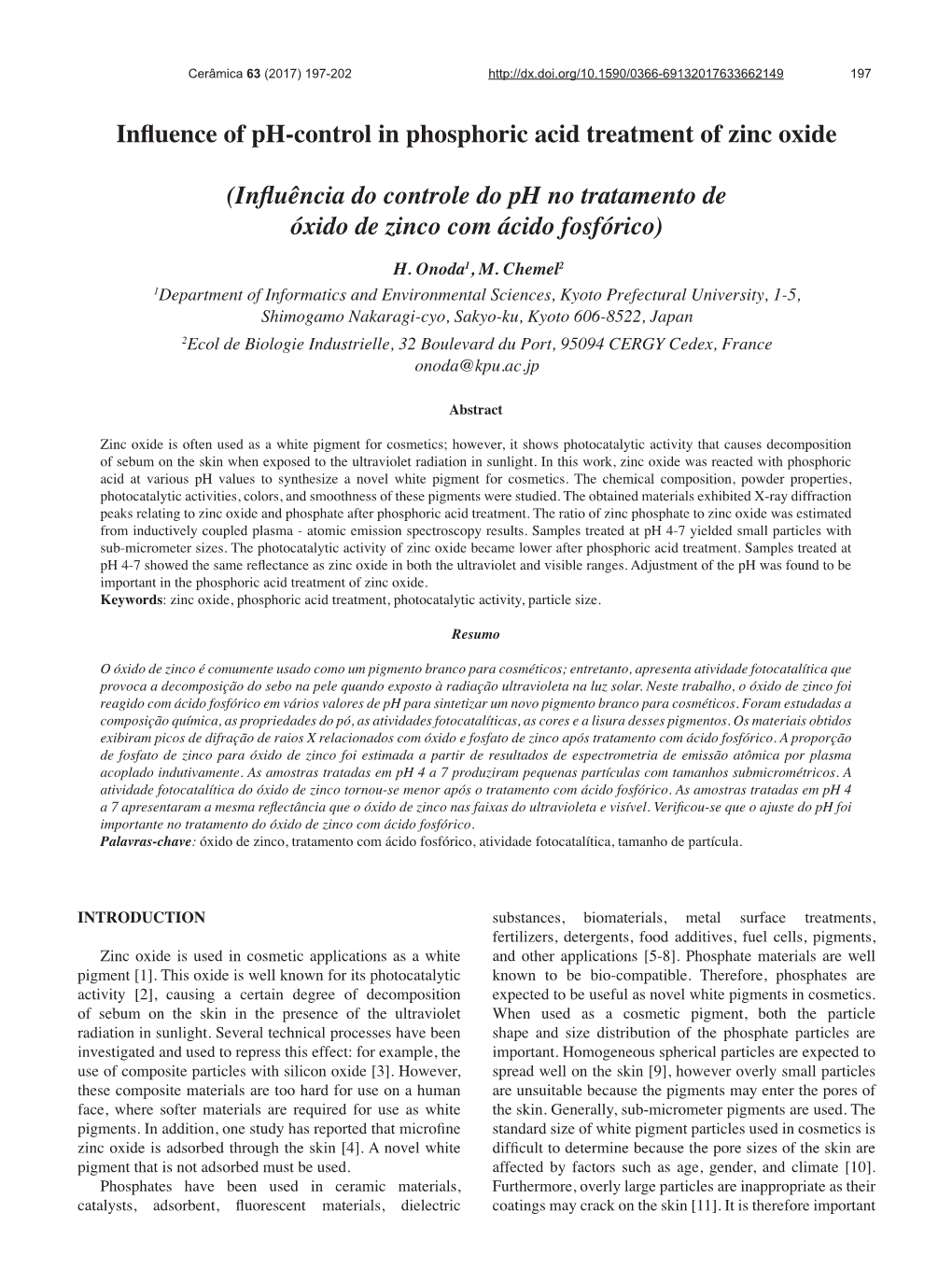 Influence of Ph-Control in Phosphoric Acid Treatment of Zinc Oxide