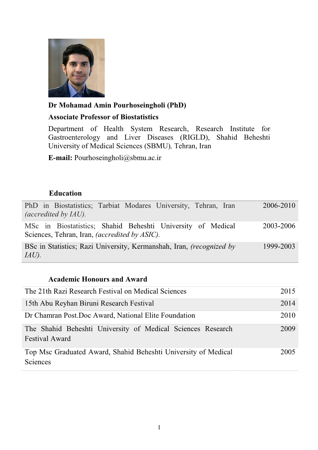 Dr Mohamad Amin Pourhoseingholi (Phd) Associate Professor Of