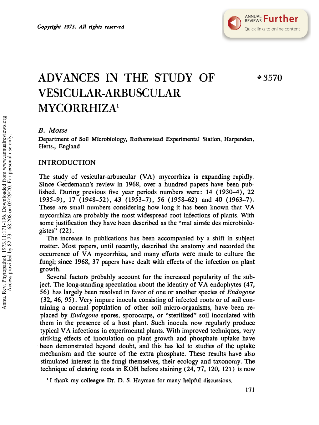 Advances in the Study of Vesicular-Arbuscular Mycorrhiza