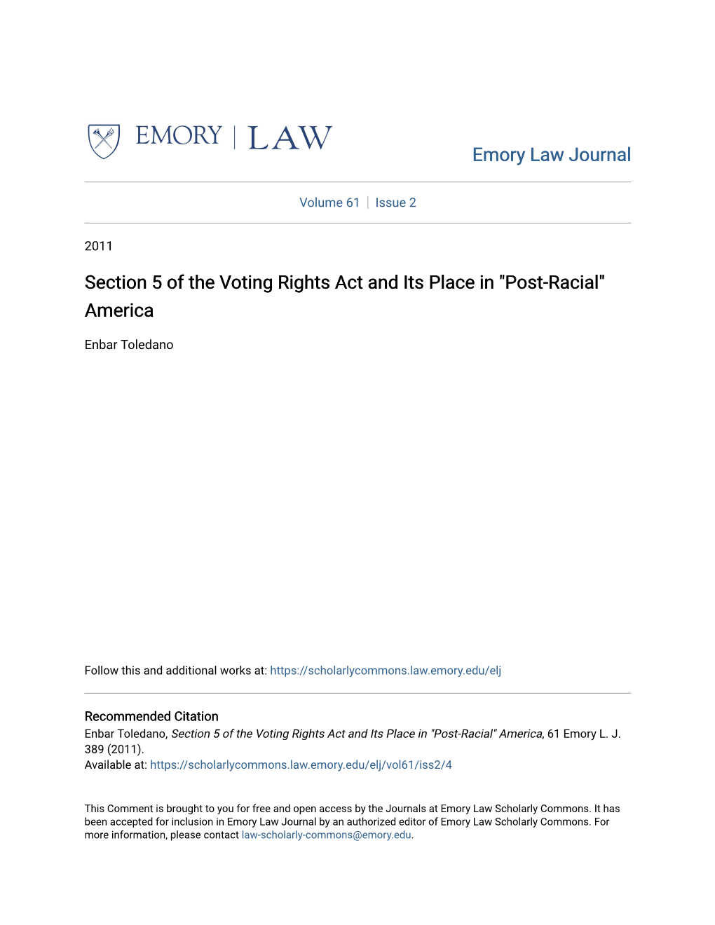 Section 5 of the Voting Rights Act and Its Place in 