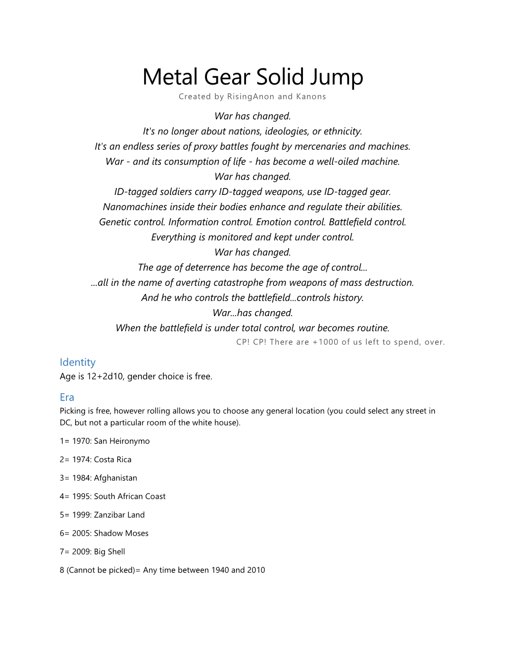 Metal Gear Solid Jump Created by Risinganon and Kanons