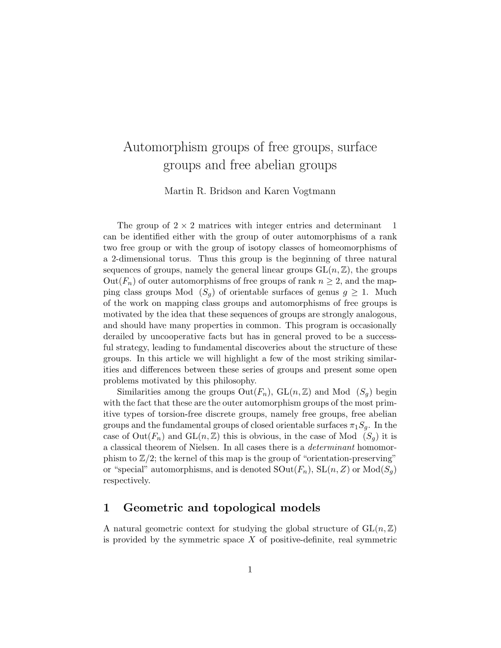 Automorphism Groups of Free Groups, Surface Groups and Free Abelian Groups