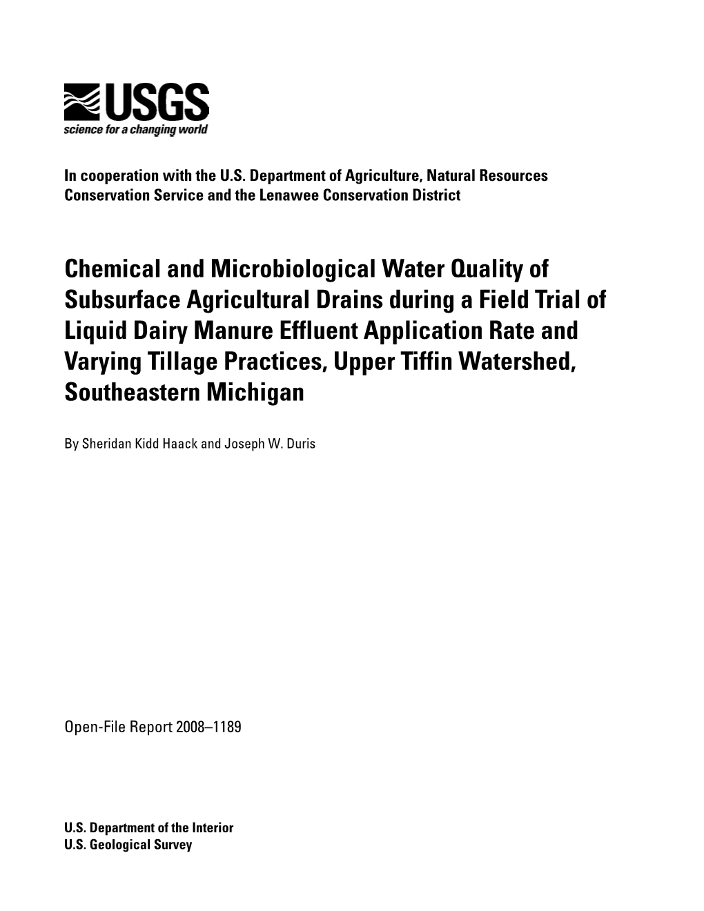 Chemical and Microbiological Water Quality of Subsurface Agricultural