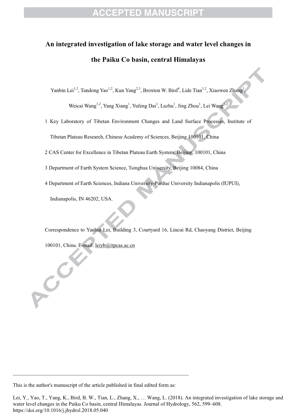 An Integrated Investigation of Lake Storage and Water Level Changes In