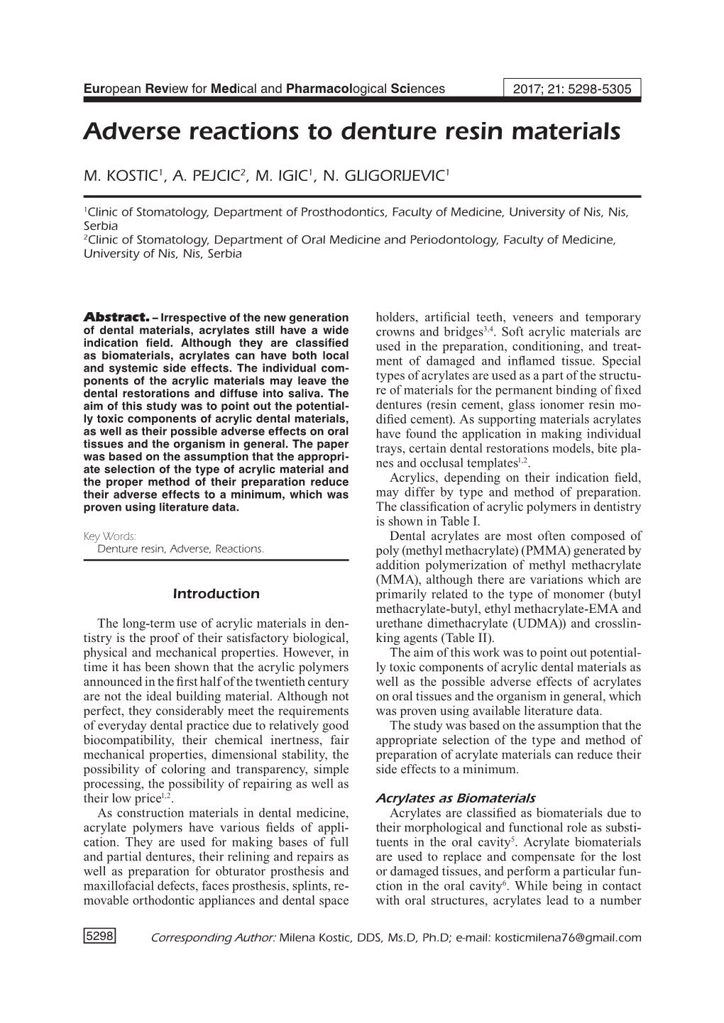 Adverse Reactions to Denture Resin Materials