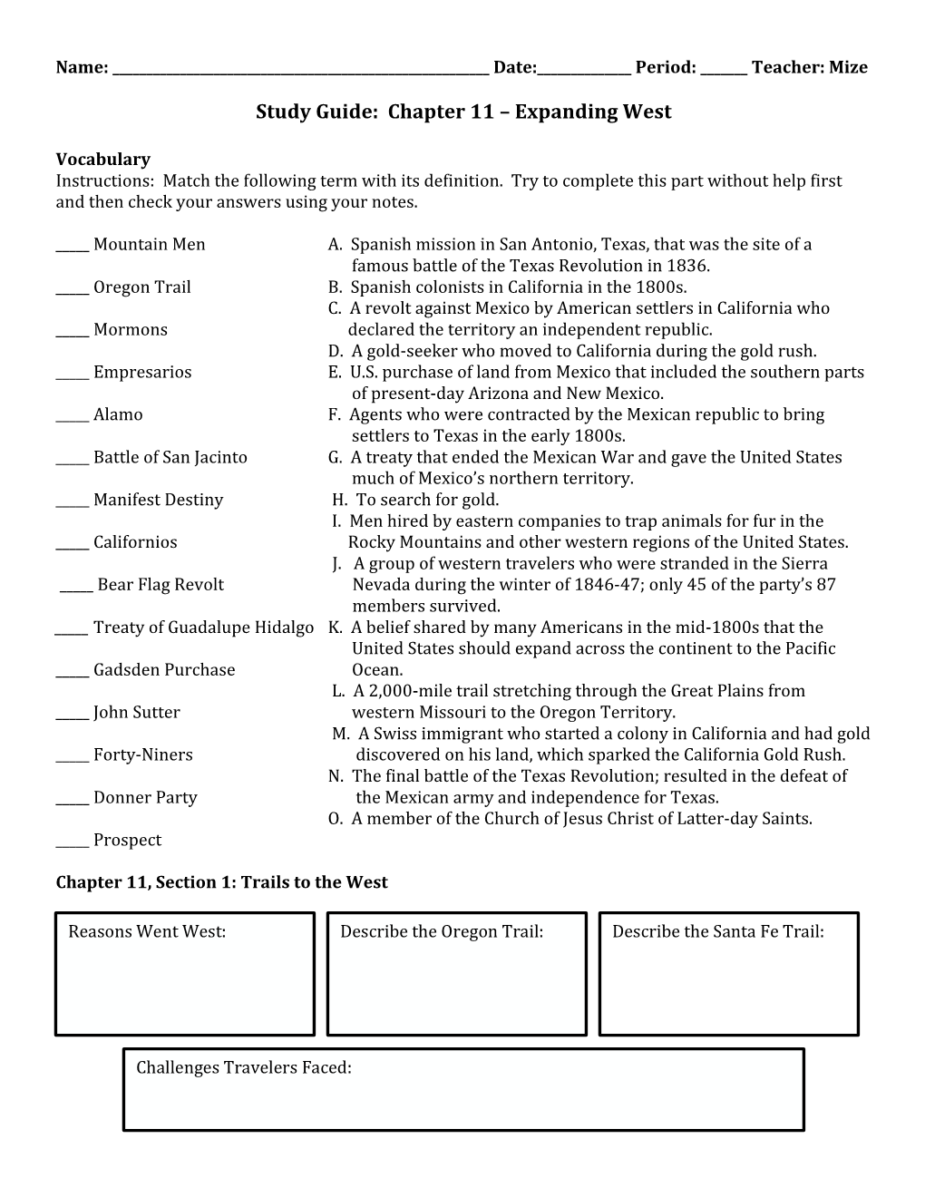 Study Guide: Chapter 11 – Expanding West