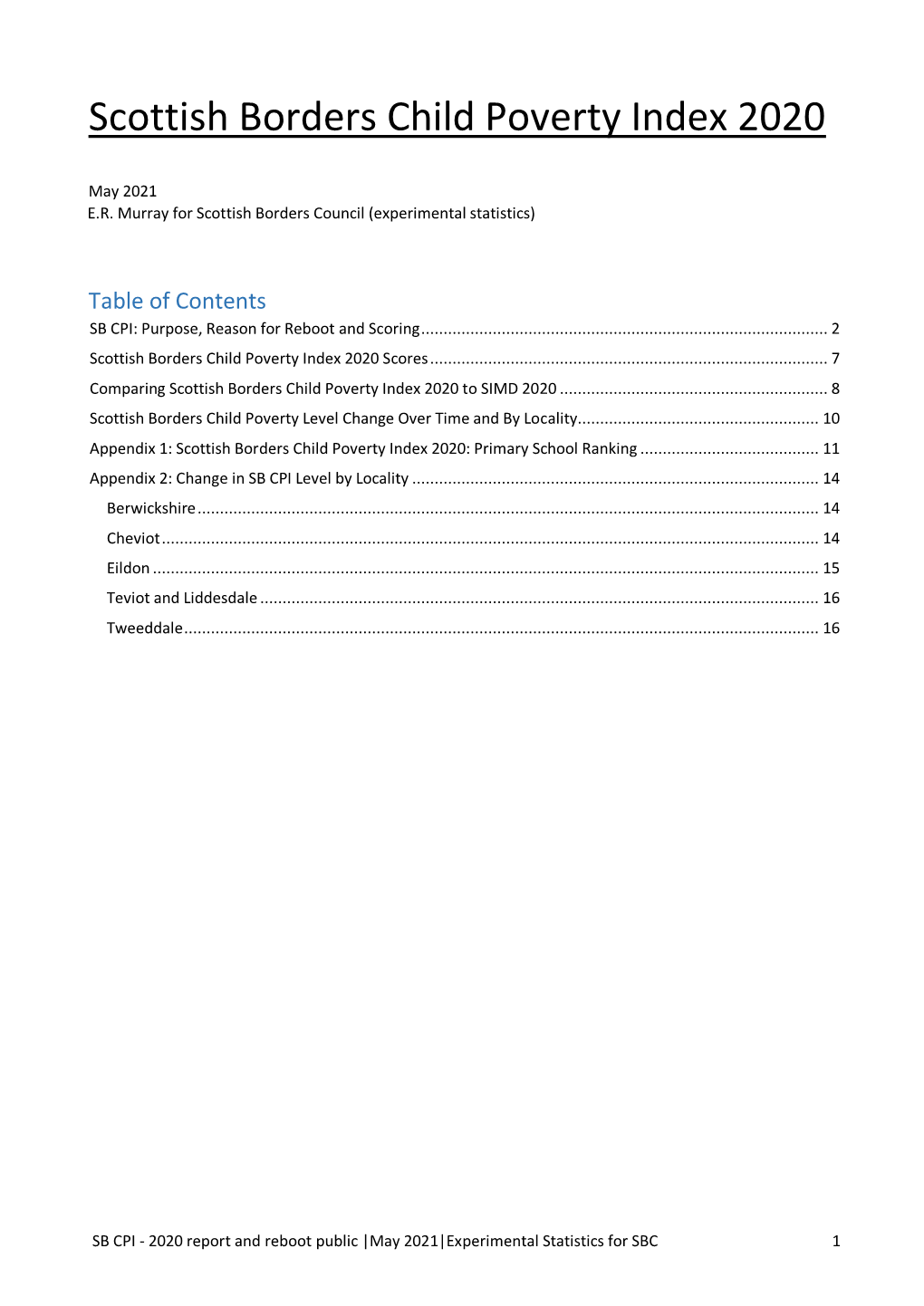 Scottish Borders Child Poverty Index 2020