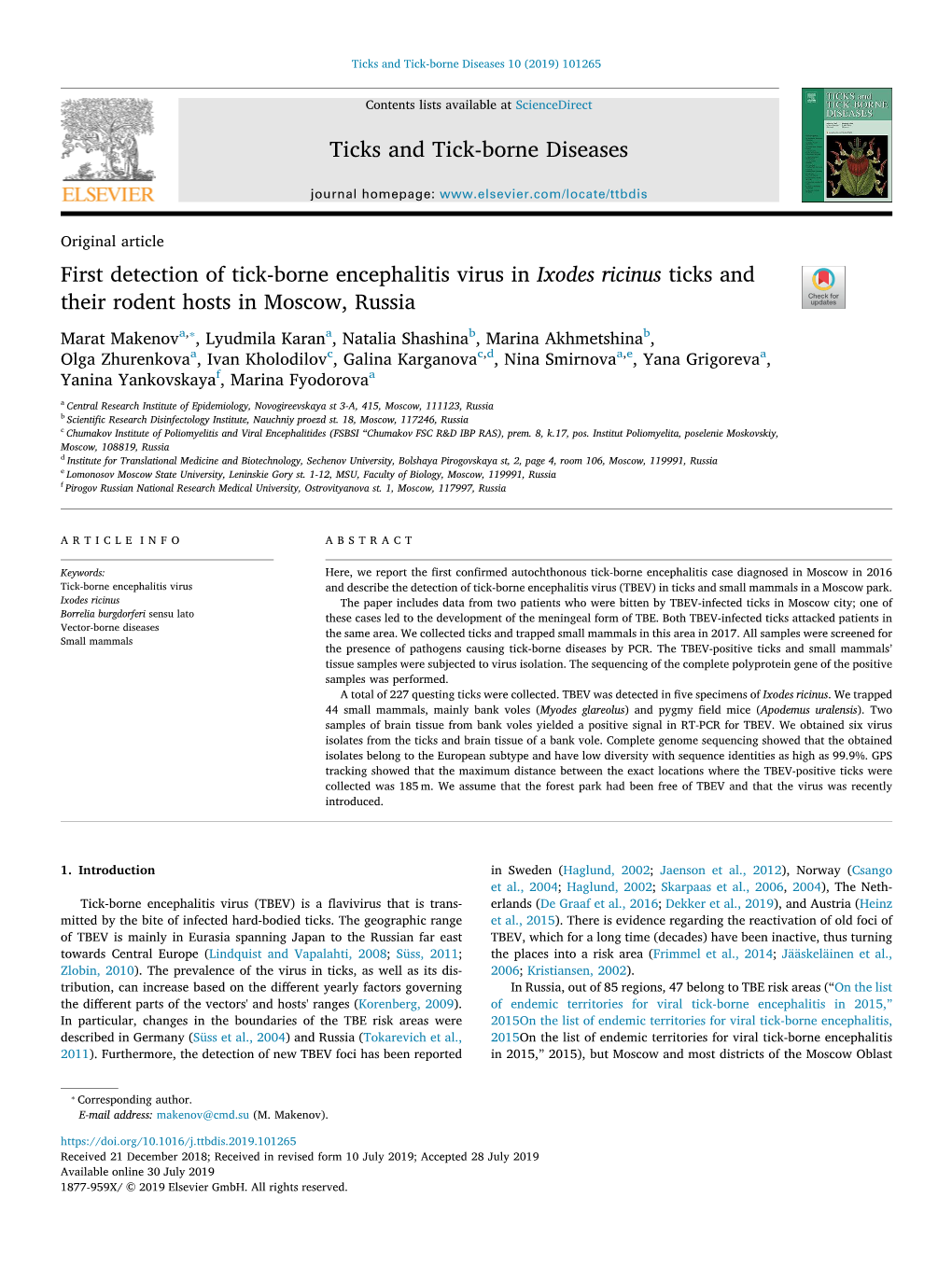 First Detection of Tick-Borne Encephalitis Virus in Ixodes Ricinus