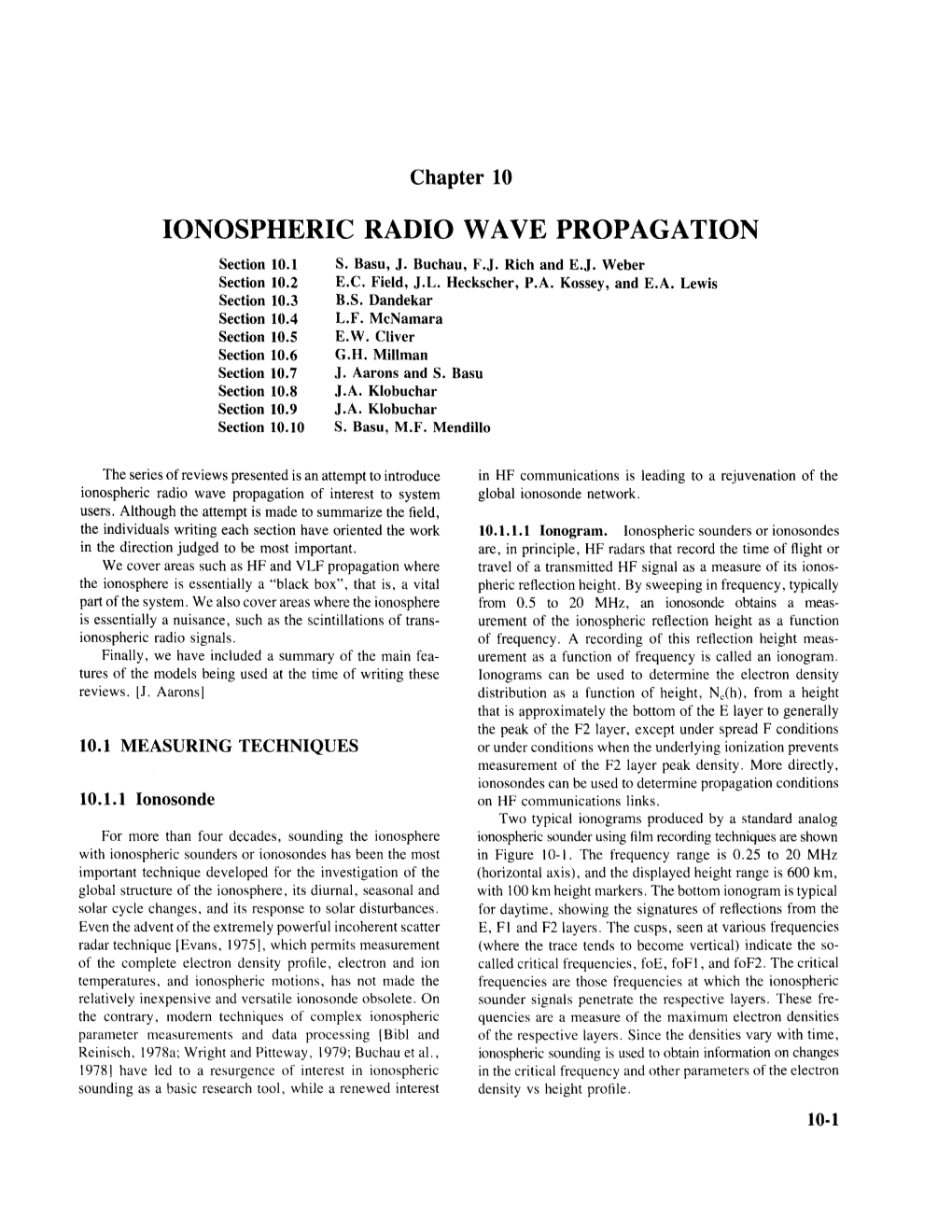 Chapter 10 IONOSPHERICRADIO WAVE PROPAGATION Section 10.1 S