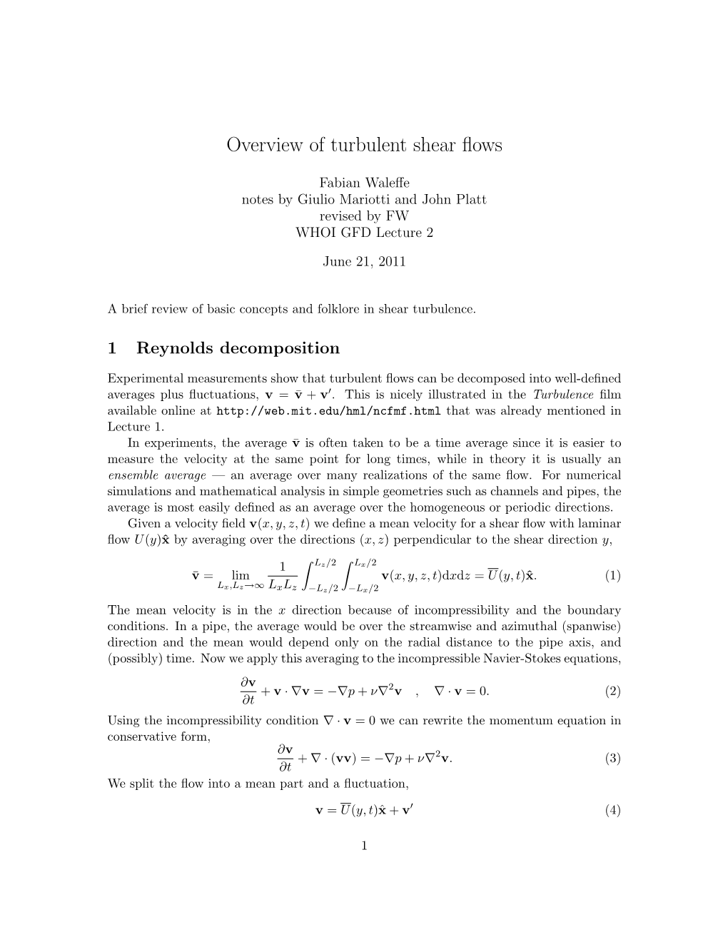 Overview of Turbulent Shear Flows