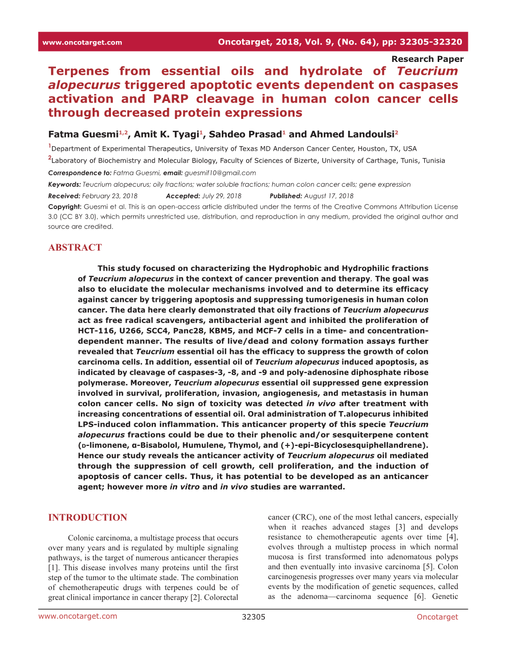 Terpenes from Essential Oils and Hydrolate of Teucrium Alopecurus