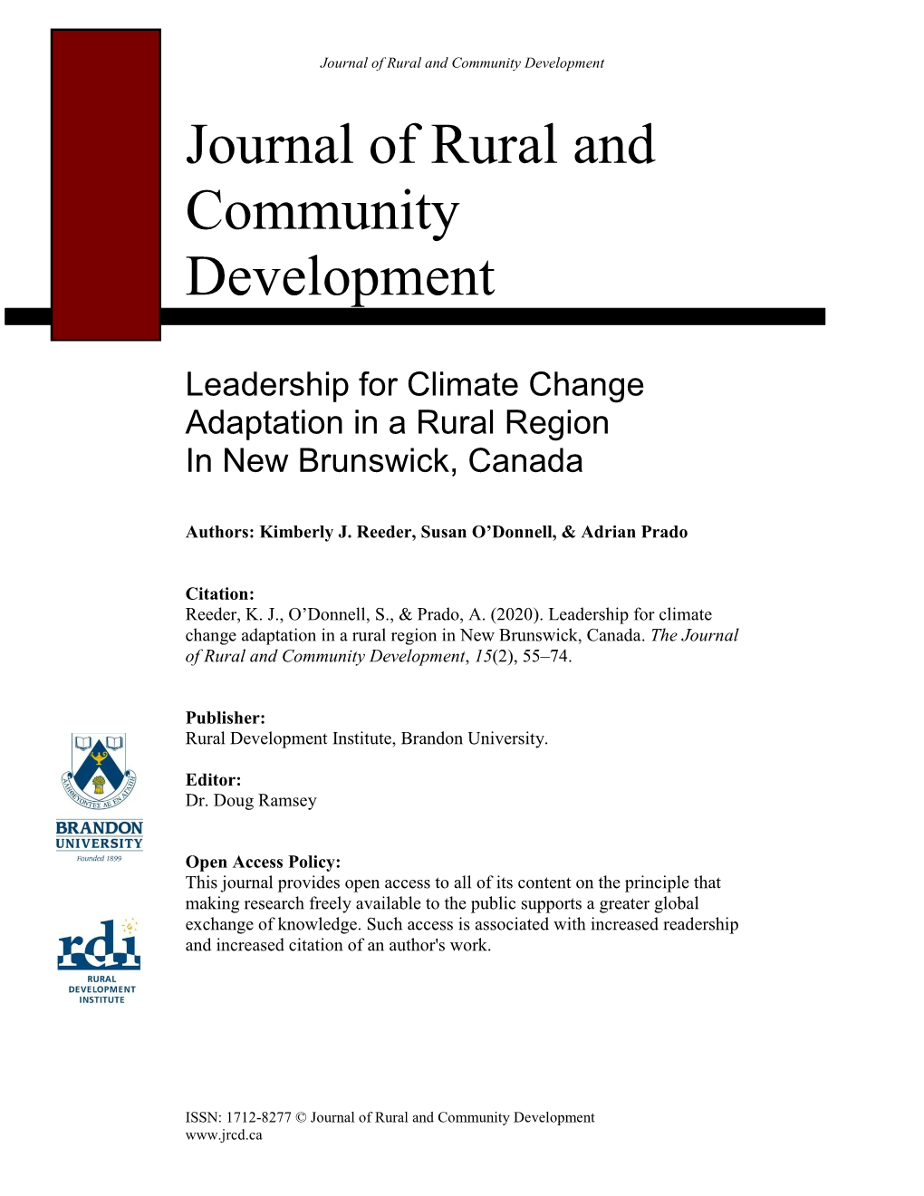 Leadership for Climate Change Adaptation in a Rural Region in New Brunswick, Canada