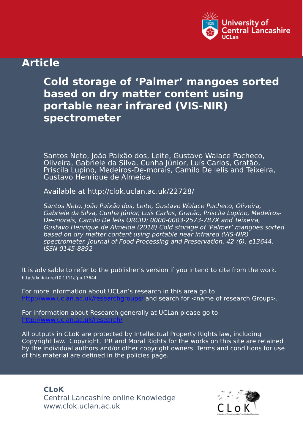 Cold Storage of 'Palmer' Mangoes Sorted Based on Dry Matter Content
