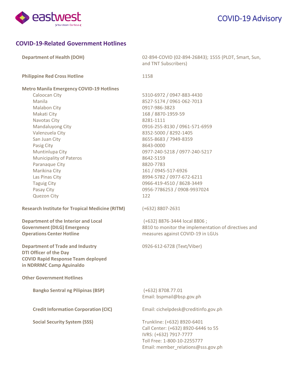 COVID-19 Government Hotlines