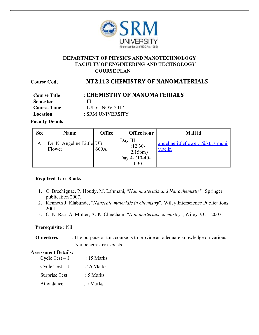 Nt2113 Chemistry of Nanomaterials