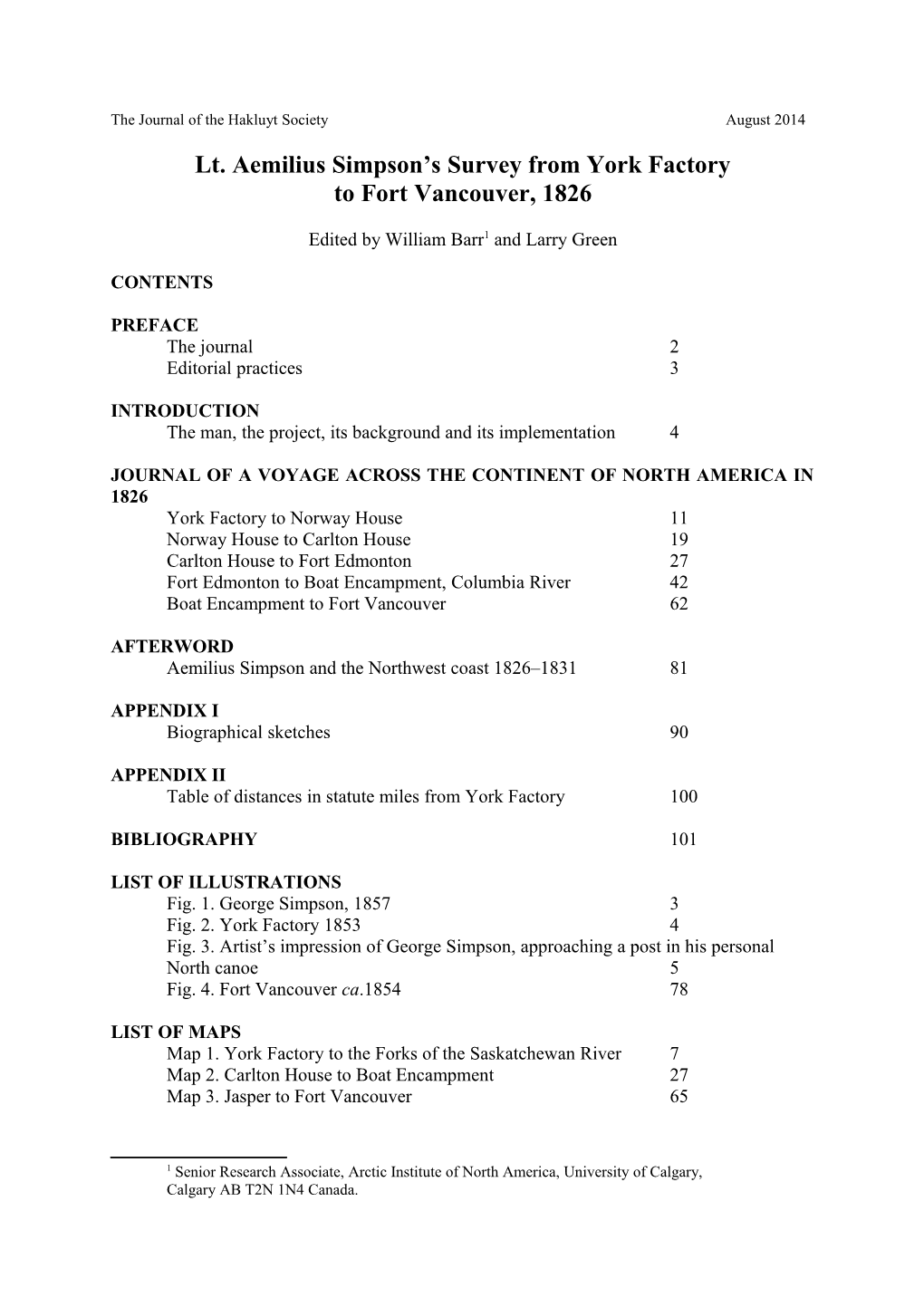 Lt. Aemilius Simpson's Survey from York Factory to Fort Vancouver, 1826