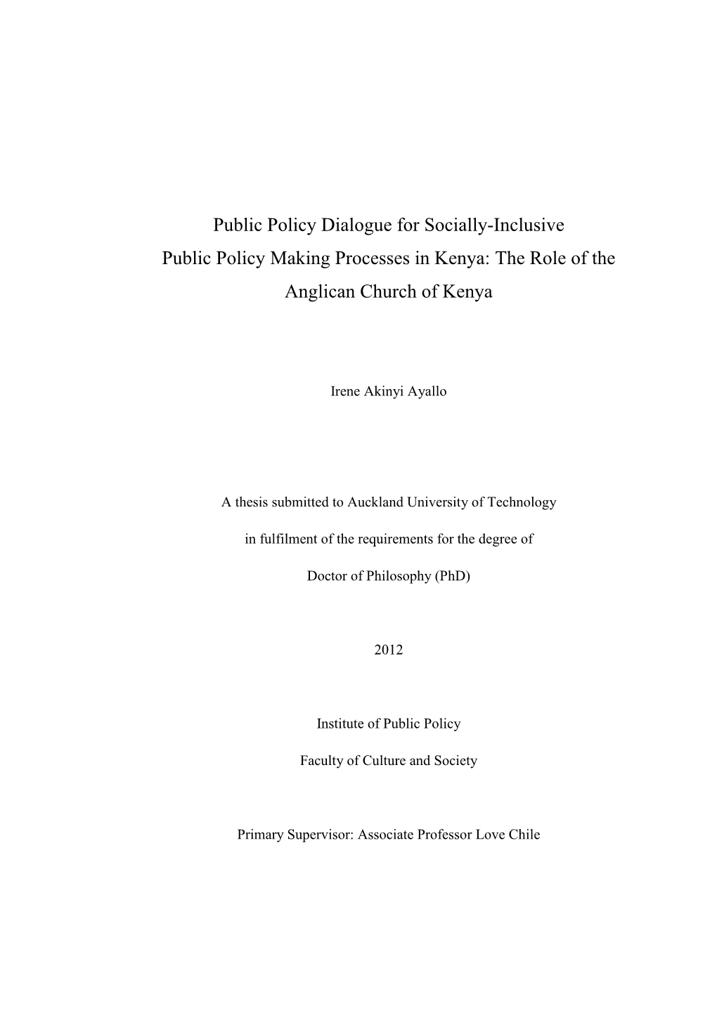 Public Policy Dialogue for Socially-Inclusive Public Policy Making Processes in Kenya: the Role of the Anglican Church of Kenya