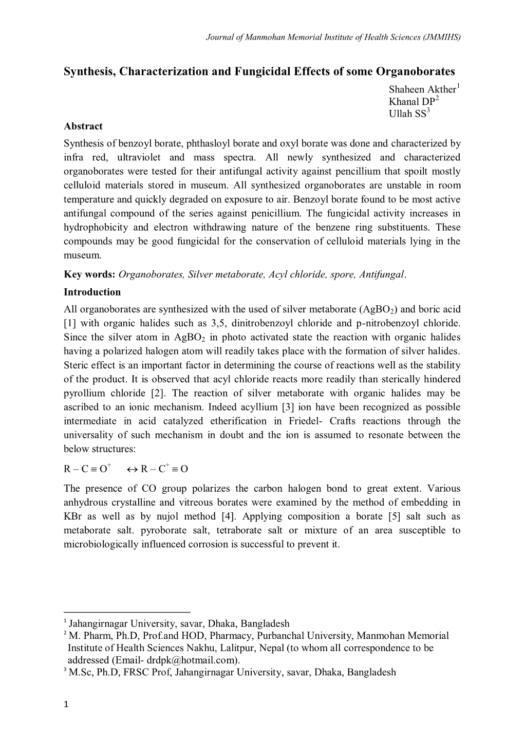 Synthesis, Characterization and Fungicidal Effects of Some