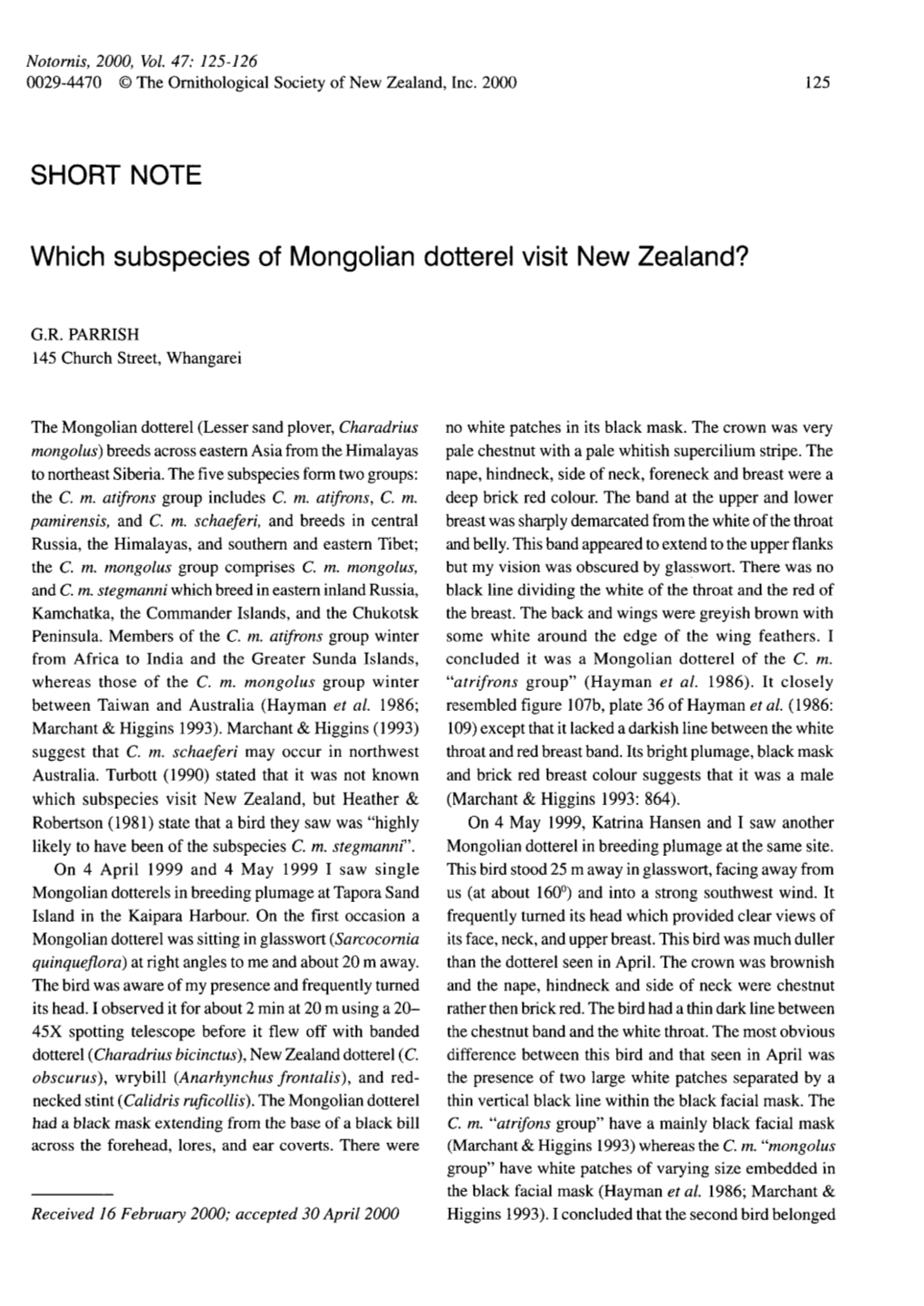 Which Subspecies of Mongolian Dotterel Visit New Zealand?