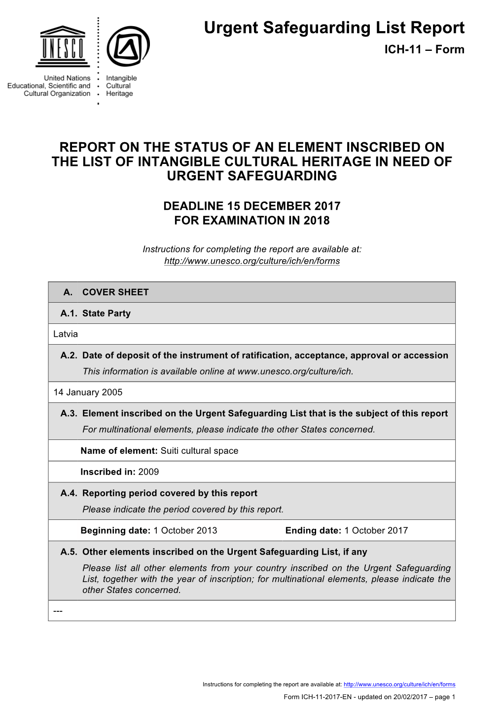 Urgent Safeguarding List Report ICH-11 – Form