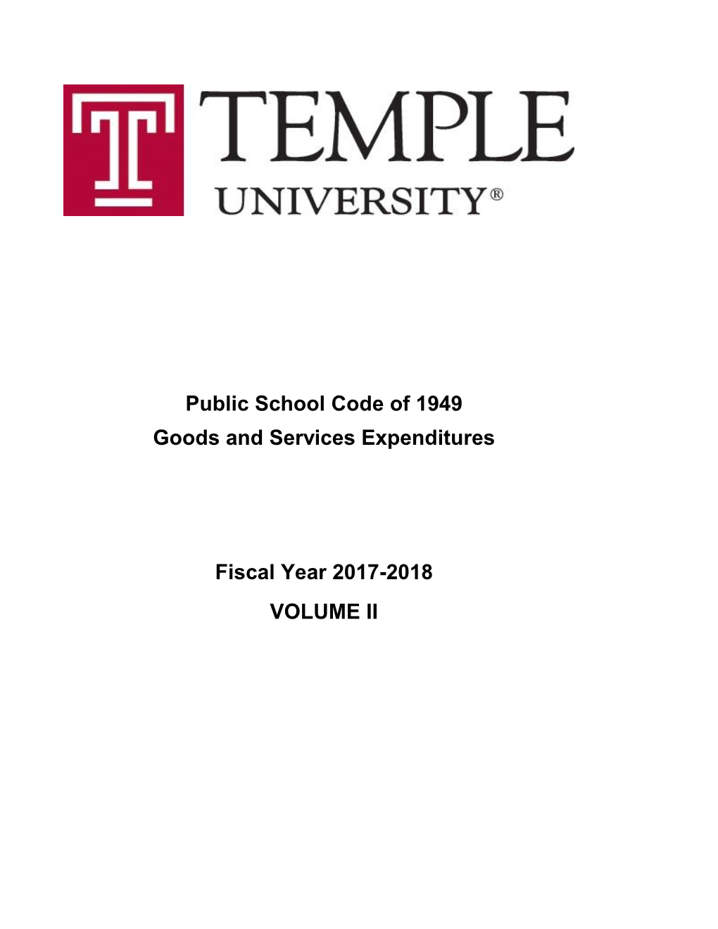 VOLUME II Public School Code of 1949 Goods and Services Expenditures Fiscal Year 2017-2018