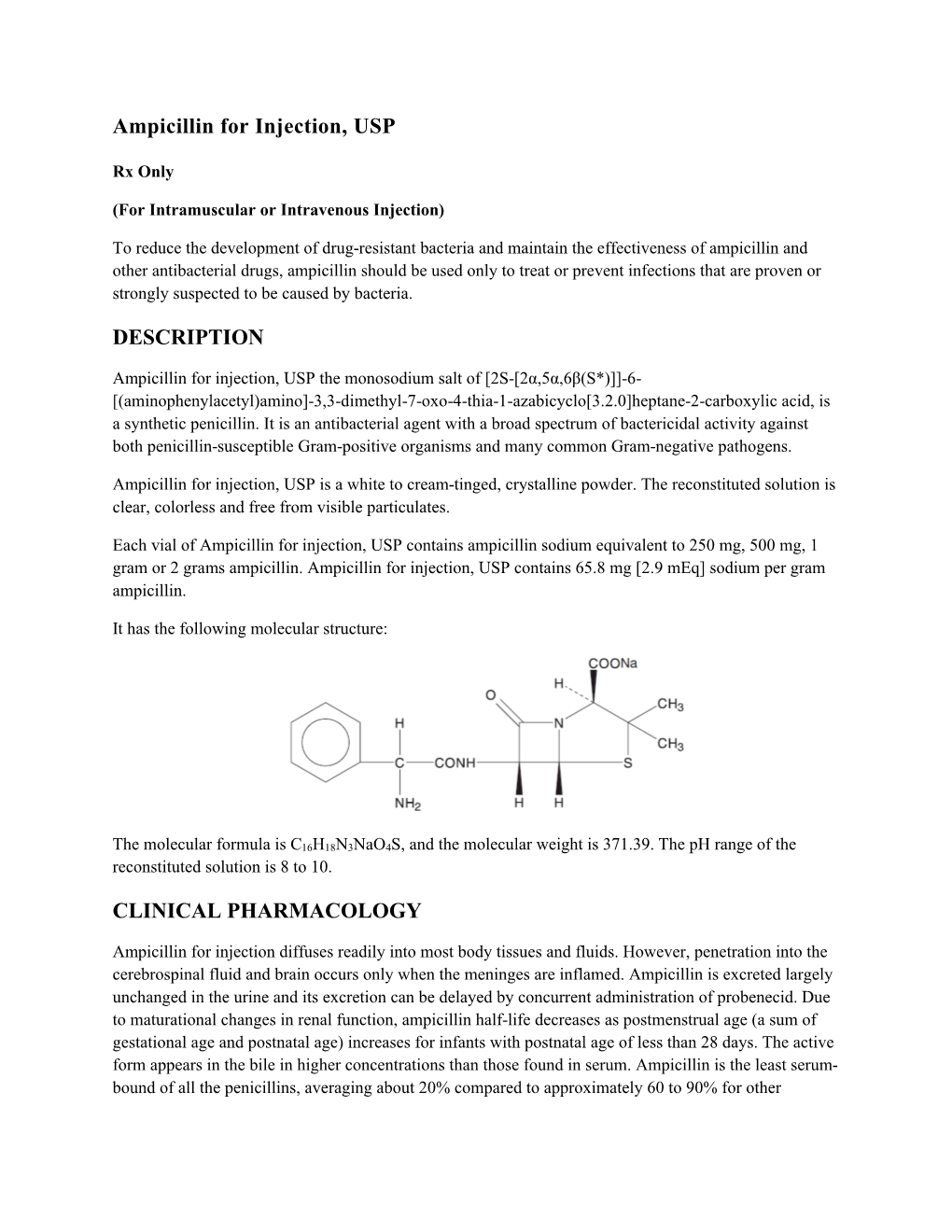 Ampicillin (Ampicillin Sodium) INJECTION, POWDER, FOR