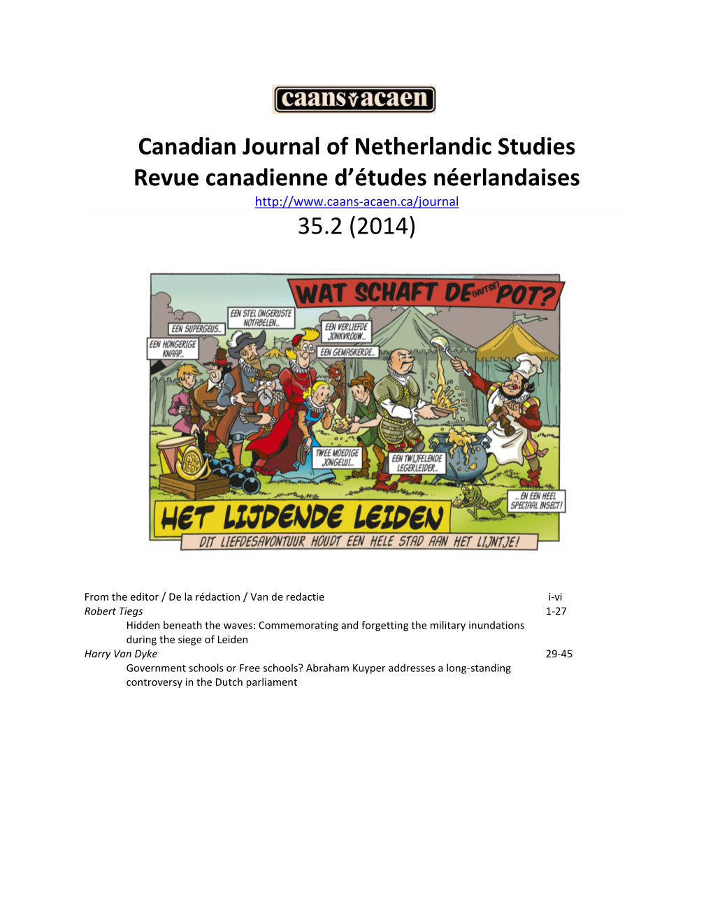 Canadian Journal of Netherlandic Studies Revue Canadienne D’Études Néerlandaises 35.2 (2014)