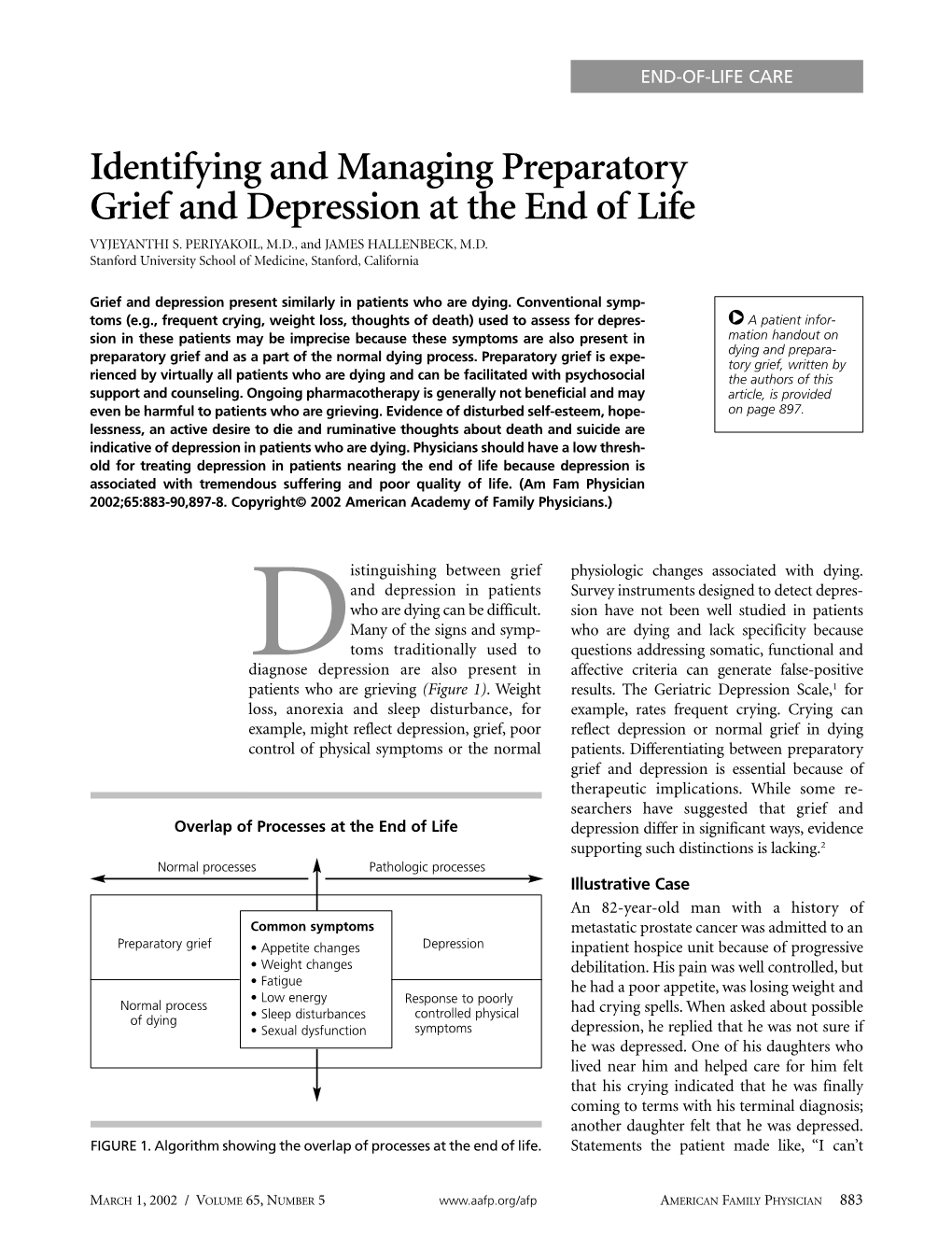 Identifying and Managing Preparatory Grief Ad Depression at the End of Life