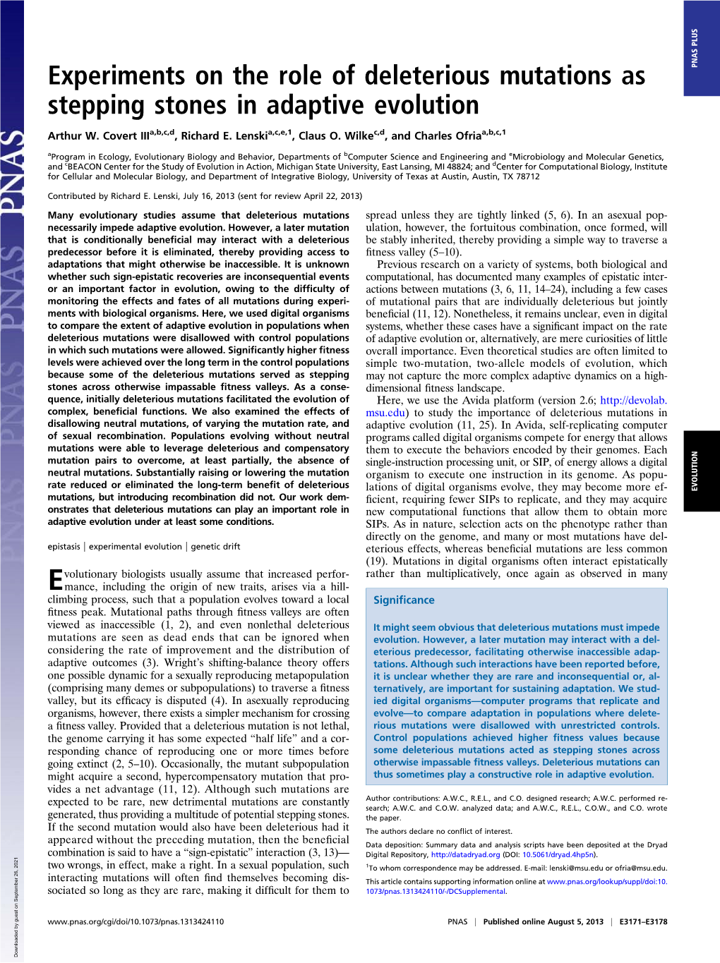 Experiments on the Role of Deleterious Mutations As Stepping Stones In