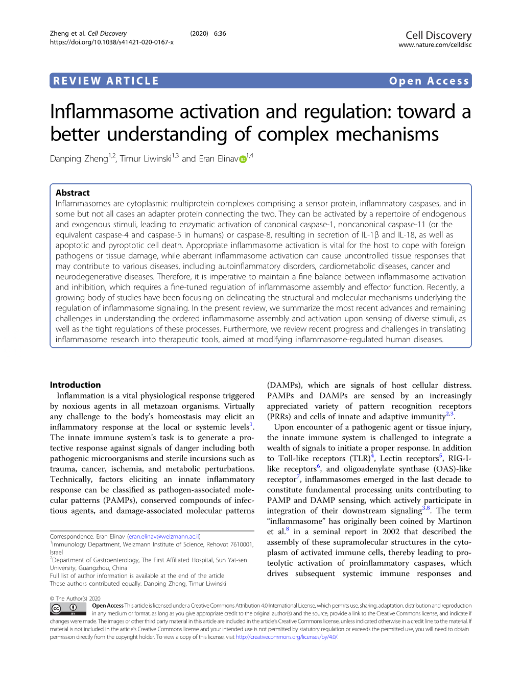 Inflammasome Activation and Regulation